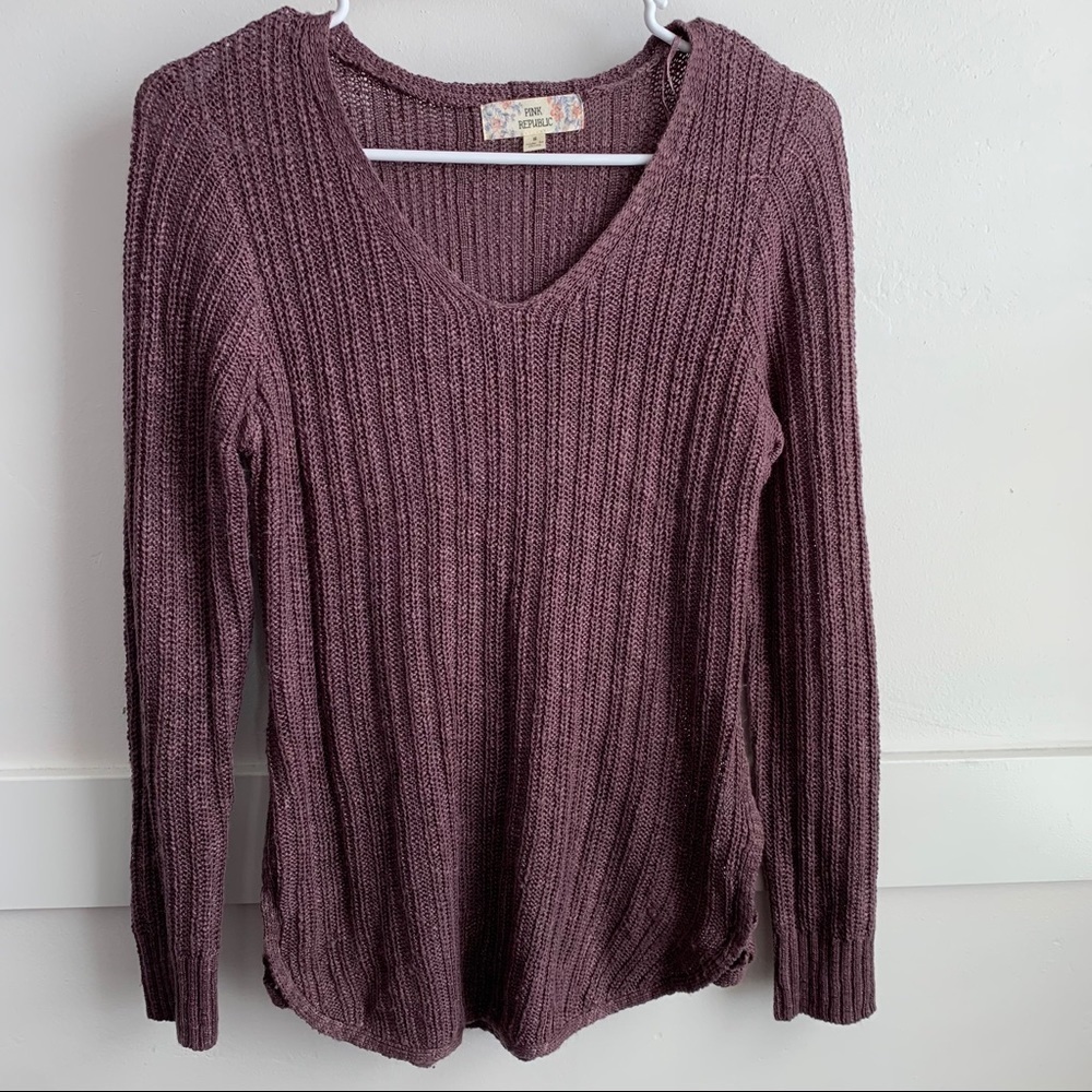 Pink Republic Purple V-Neck Sweater Lace Up Side